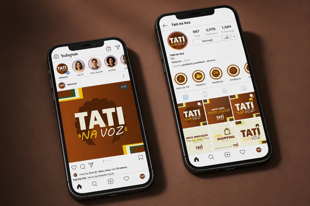 Cards de Instagram do podcast Tati Na Voz